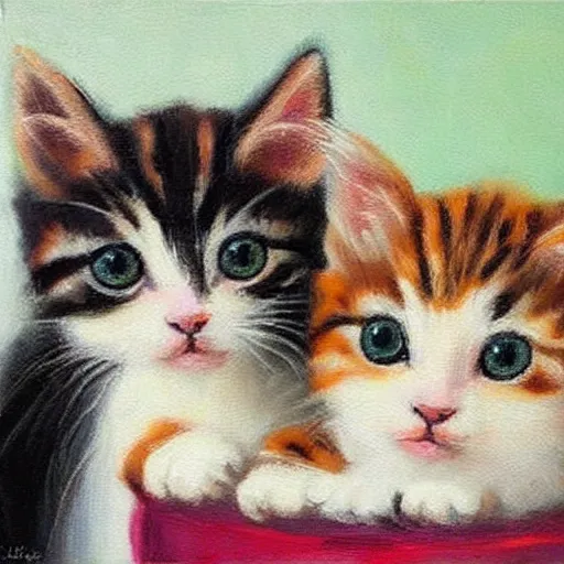 Image similar to cute kittens, oil on canvas, masterpiece!!!!!!!!!!!!!!!!