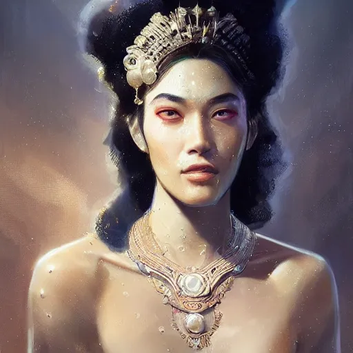 Image similar to a beautiful portrait of a pearl goddess by greg rutkowski and raymond swanland, trending on artstation, ultra realistic digital art