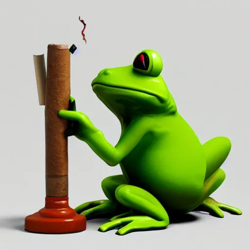 Image similar to a high quality photo of an antropomorphic frog wearing a suit smoking a cigar, 3d scene, render, ultra realistic, artstation, cgsociety