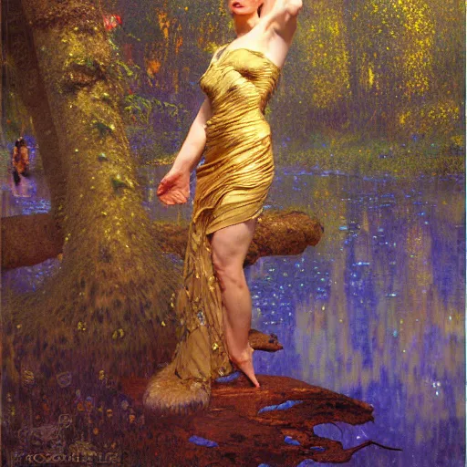 Image similar to portrait of an otter wearing a dress. furaffinity forest fantasy highly detailed painting by gaston bussiere craig mullins jc leyendecker gustav klimt artgerm greg rutkowski john berkey, bergey, craig mullins, ruan jia, raymond swanland, jeremy mann, tom lovell, alex malveda