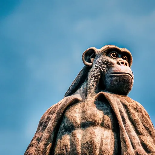 Image similar to high quality portrait of a monkey in front of Christ The Redeemer, studio photograph, photograph, realistic photo, 8k photo, 4k photo, stock photo, high resolution, cinematic shot, high detail