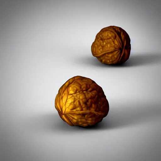 Image similar to 3 d render of 2 walnuts with eyes staring at someone sitting down