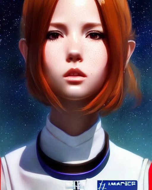 Prompt: portrait Anime space cadet girl Anna Lee Fisher anime cute-fine-face, pretty face, realistic shaded Perfect face, fine details. Anime. realistic shaded lighting by Ilya Kuvshinov Giuseppe Dangelico Pino and Michael Garmash and Rob Rey, IAMAG premiere, ✨✨✨✨✨✨ aaaa achievement collection, elegant freckles, fabulous