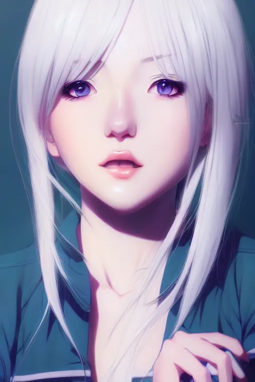 Image similar to portrait Anime girl, cute-fine-face, white-hair pretty face, realistic shaded Perfect face, fine details. Anime. realistic shaded lighting ((((by Ilya Kuvshinov))))