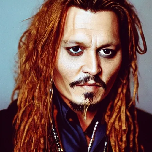 Prompt: photo of johnny depp with a ginger hair 2 1 year old girl studio portrait