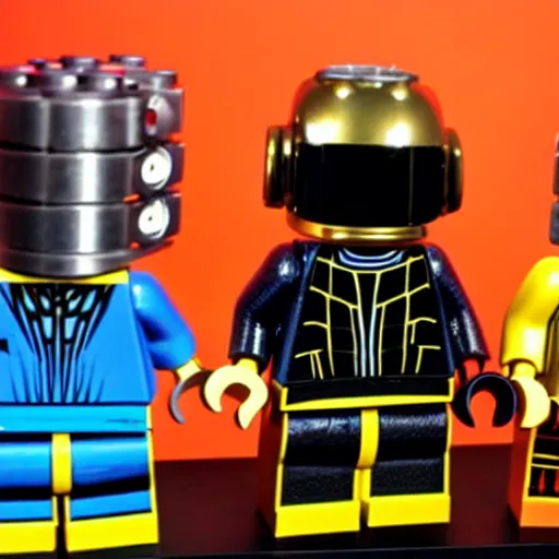 Image similar to Lego Daft Punk DJing with DJ turntables