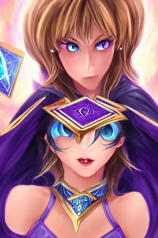 Image similar to dark magician girl from Yu-Gi-Oh, full body, mystical, ultra detailed, 4k digital art, 8k ,character ,realistic, portrait, hyperrealistic