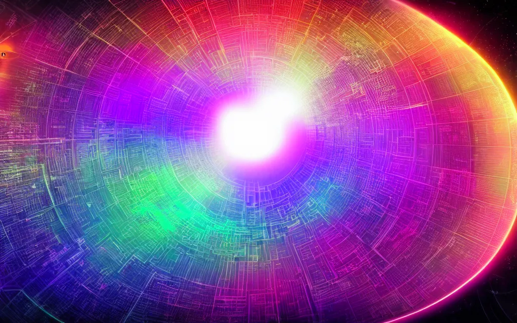 Image similar to god mind organic computer technological singularity, future perfect, award winning digital art extremely detailed, iridescent color scheme