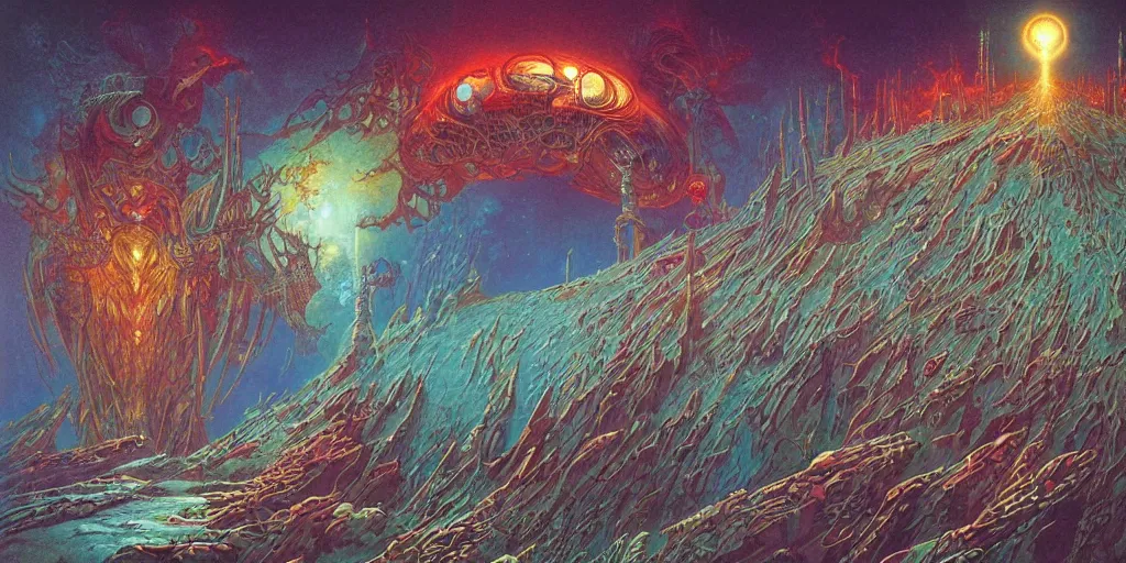 Prompt: cambrian explosion of creativity, wonderful masterpiece by moebius and mohrbacher and bruce pennington