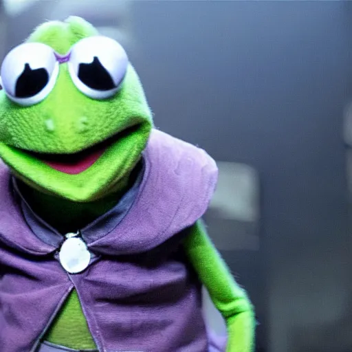 Prompt: photo of Kermit the frog as Thanos in averngers movie