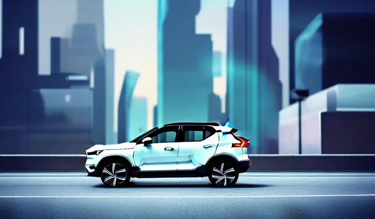 Image similar to a beautiful, sharp focus, clean lines. white volvo xc 4 0 in an urban cityscape. vaporwave ombre rendering. outrun style. trending on artstation. recommended for you behance. by chris moore. by edward hopper. ambient occlusion. digital matte painting. metropolis filmic. gotham city.