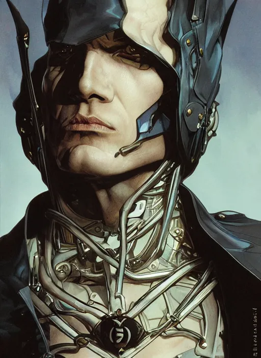 Prompt: detailed portrait of character from batman the dark knights, behance hd artstation, by moebius, alphonse mucha, ayami kojima, amano, greg hildebrandt, and mark brooks, masculine, male, art nouveau, neo - gothic, gothic, character concept design, dynamic light, stylised illustration, disco elysium, highly details