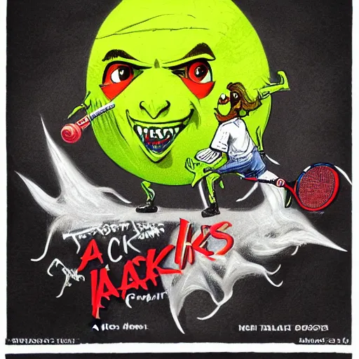 Image similar to a Jack Black monster tennis ball, chalk, digital art, fantasy, magic, trending on artstation, ultra detailed, professional illustration by Basil Gogos