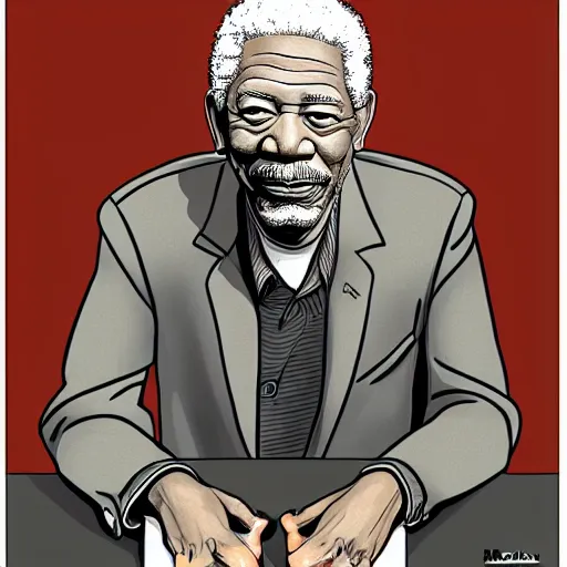 Image similar to a portrait illustration of Morgan Freeman drawn by ROBERT CRUMB