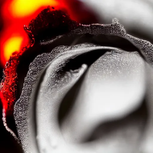 Image similar to award - winning macro of a beautiful black rose made of glowing molten magma