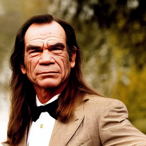 Prompt: tommy lee jones with very long hair, photograph