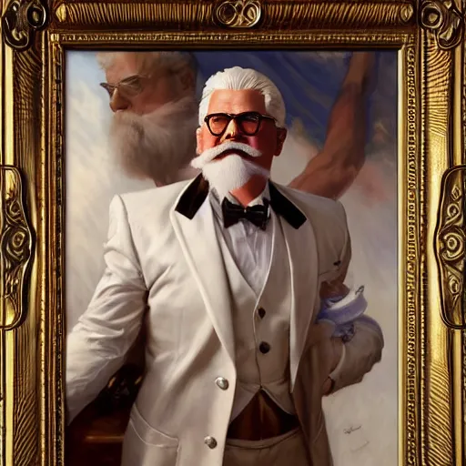 Prompt: bodybuilder colonel sanders, highly detailed painting by gaston bussiere, craig mullins, j. c. leyendecker, 8 k