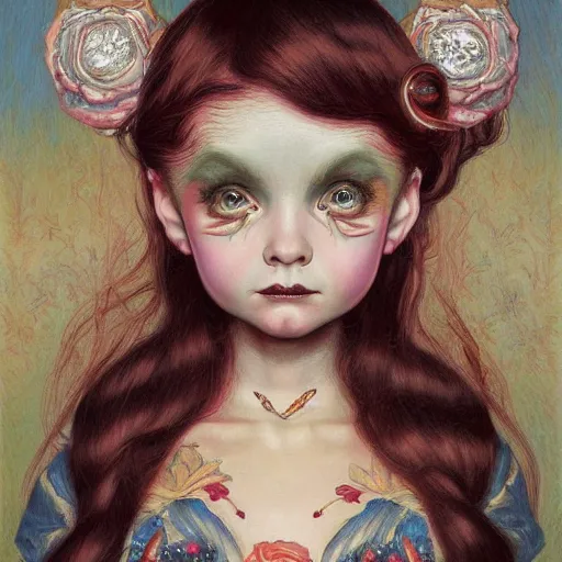 Prompt: a painting in the style of donato giancola and in the style of mark ryden and in the style of natalie shau.