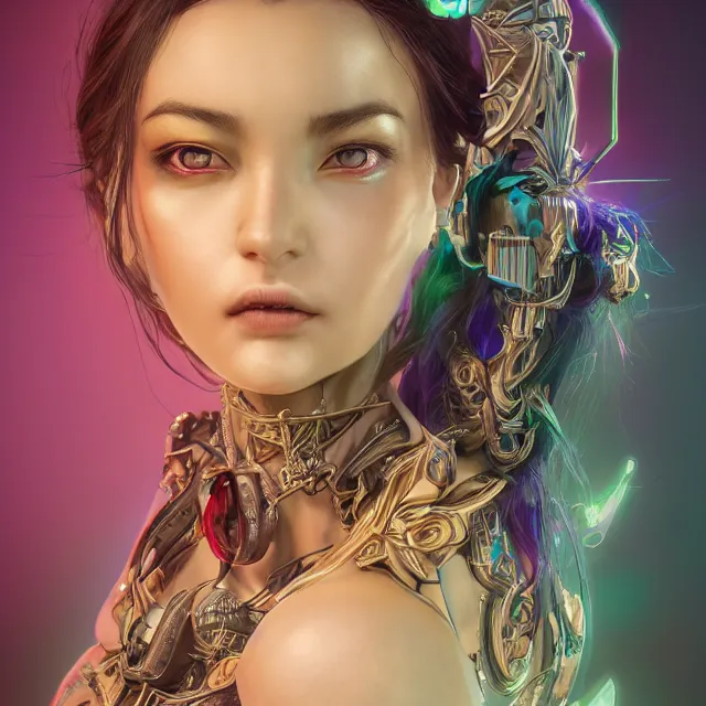 Image similar to studio portrait of lawful good colorful female divine mech spiderwoman as absurdly beautiful, elegant, young pretty gravure idol, ultrafine hyperrealistic detailed face illustration by kim jung gi, irakli nadar, intricate linework, sharp focus, matte, octopath traveler, final fantasy, unreal engine highly rendered, global illumination, radiant light, intricate