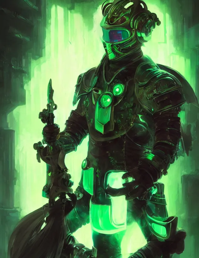 Image similar to cyberpunk masked knight in jade coloured cyberpunk armour alight with green flames, by frank fazetta and peter mohrbacher, trending on artstation, digital art, 4 k resolution, detailed, high quality, hq artwork, character concept, character full body portrait