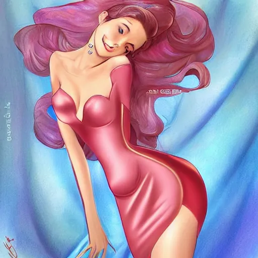 Prompt: very very very beautiful princess in a skintight satin prom dress smiling flirty eye contact, drawn by artgerm