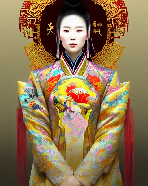 Prompt: portrait of a chinese cyberpunk machine, machine face, robed, upper half portrait, decorated with chinese opera motifs, regal, asian, fine china, wuxia, traditional chinese art intricate intense elegant 京 剧 highly detailed digital painting artstation concept art smooth sharp focus illustration, art by artgerm and greg rutkowski alphonse mucha 8 k