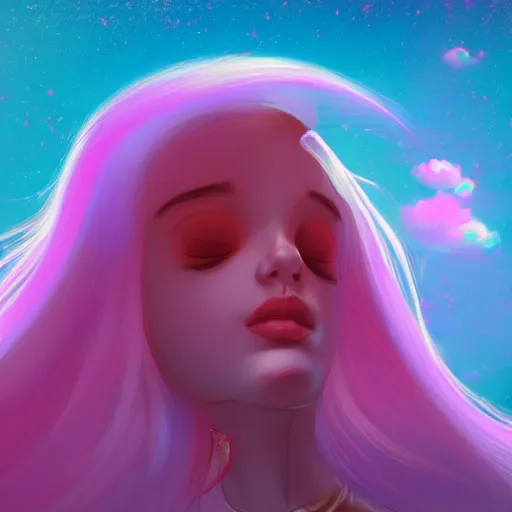 Image similar to the cotton candy kiss of transcendental bliss, in the style of pascal blanche from artstation, digital art