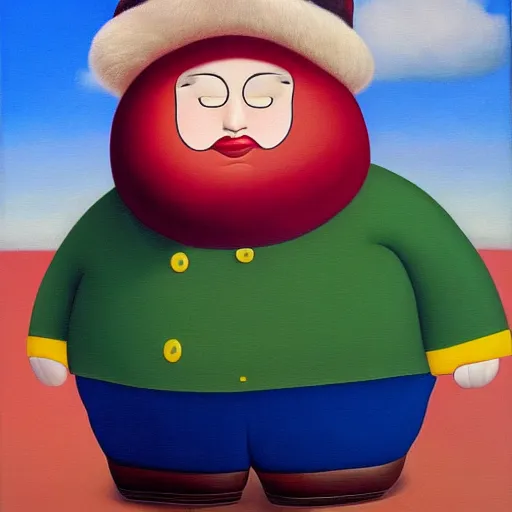 Prompt: a fernando botero painting of eric cartman, oil on canvas, art