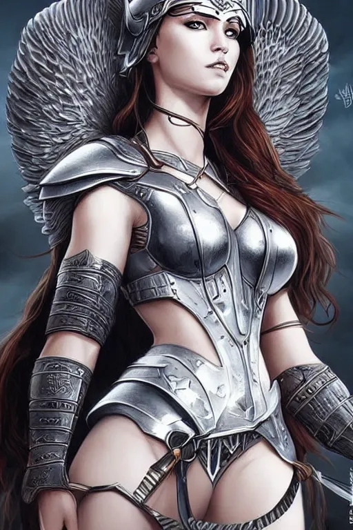 Image similar to a highly detailed beautiful portrait or a valkyrie in the style of artgerm.