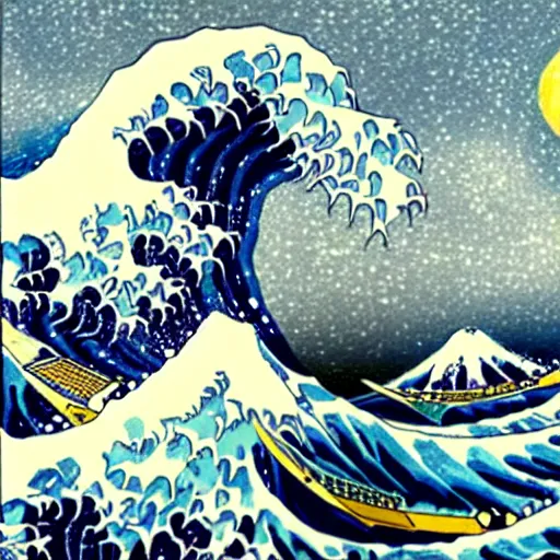 Prompt: Great wave off Kanagawa in the style of Vincent van Gogh