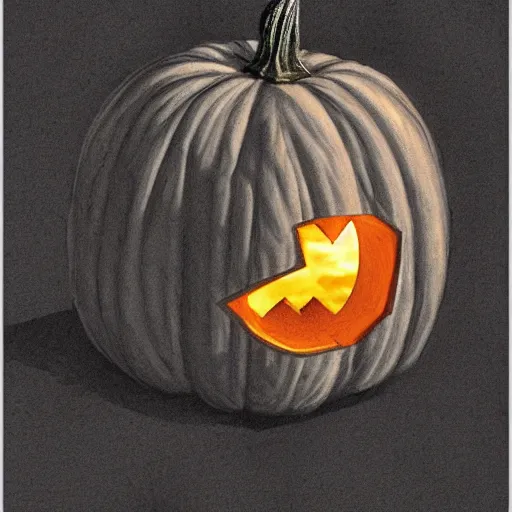 Image similar to close up of halloween pumpkin in graveyard at midnight, pencil sketch, realistic shaded, fine details, realistic shaded lighting poster by greg rutkowski