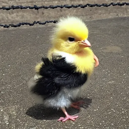 Image similar to cute baby chick dressed as a jail prisioner