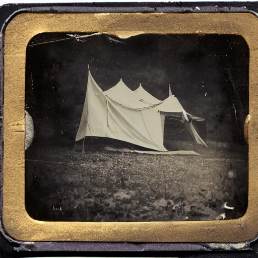 Prompt: tintype photo, underwater, circus tent on fire