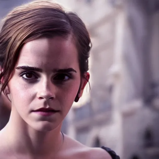 Image similar to emma watson as a damsel in distress, 4 k, hyperrealistic