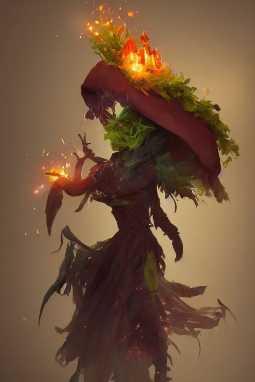 Prompt: sorcerer made entirely of vegetables, dark fantasy, by artgerm and greg rutkowski, octane render, trending on artstation,