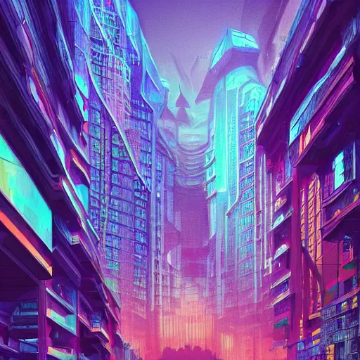 Image similar to matte painting of the sacred geometry of cyberpunk, brilliant colors, extremely detailed, very very detailed, in the style of alena aenami by Alex grey, HD, 4k, 8k