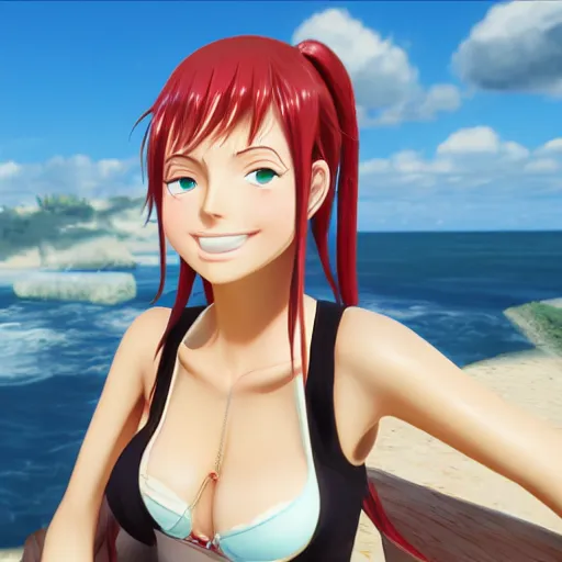 Image similar to portrait of 2 2 - year - old woman with angle 9 0 ° looking away, unreal engine, nami one piece caracter