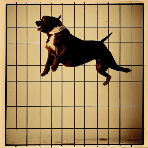 Image similar to a dog jumping up and down, film strip reel showing all frames