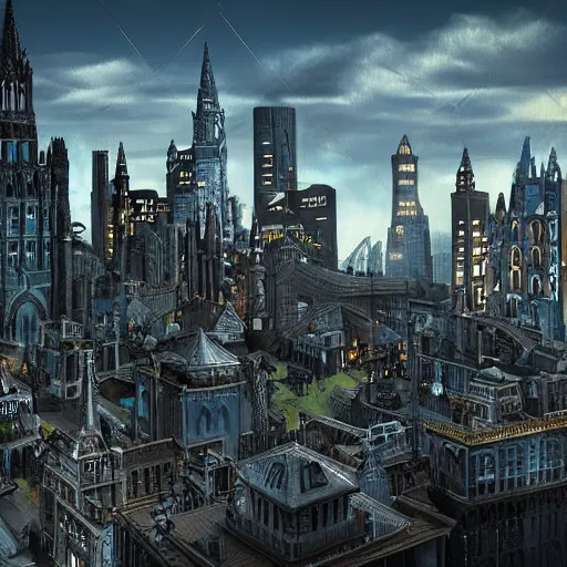 Prompt: fictional city in south america with gothic architecture inspired by gotham city, very details