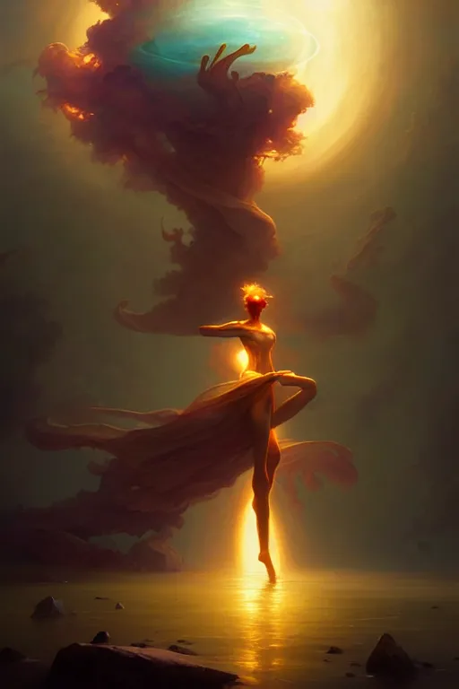 Image similar to the sun dancer, atmospheric, ambient, lighting refraction, volumetric lighting, highly detailed, digital art, peter mohrbacher and greg rutkowski