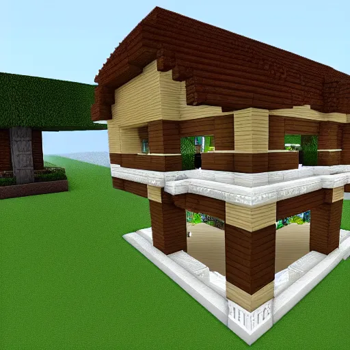 Prompt: Epic villa built in Minecraft with shaders