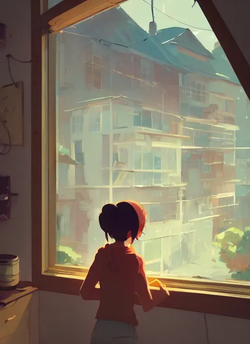 Prompt: seen through a window, woodworker shop, detailed, cory loftis, james gilleard, atey ghailan, makoto shinkai, goro fujita, studio ghibli, rim light, exquisite lighting, clear focus, very coherent, plain background, soft painting