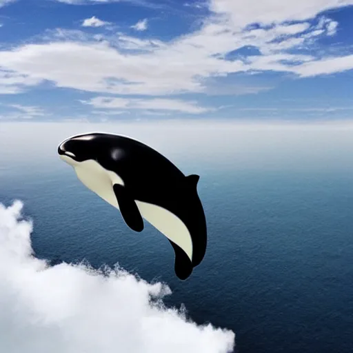 Prompt: photo of !dream “An orca jumping out of a sea of clouds”