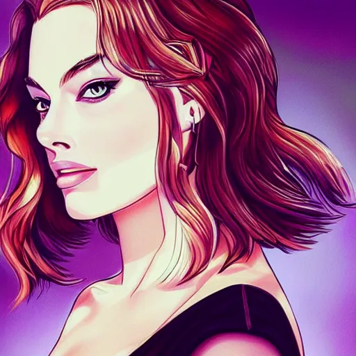 Prompt: a portrait of margot robbie, anime art style, highly realistic, highly detailed, sharp