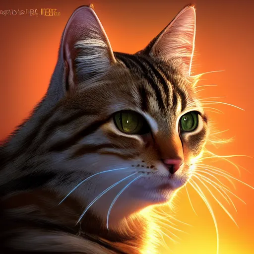 Prompt: tabby cat, golden hour, fantasy, sharp focus, digital art, hyper realistic, 4 k, unreal engine, highly detailed, hd, dramatic lighting by brom, trending on artstation, goku hairstyle