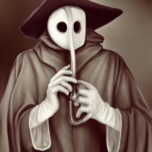 Prompt: plague doctor as a teenager. extremely lush lifelike detail. award - winning digital art by ansel adams, alan lowmax, steichen. surreal scientific photoillustration, artstation, shutterstock polycount contest winner, biomorphic. child larva plague doctor