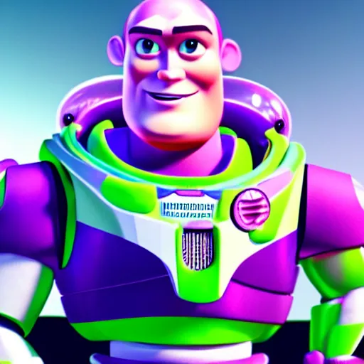 Image similar to realistic! photo of buzz lightyear with a buzz cut hairstyle, trending on artsation, 8k