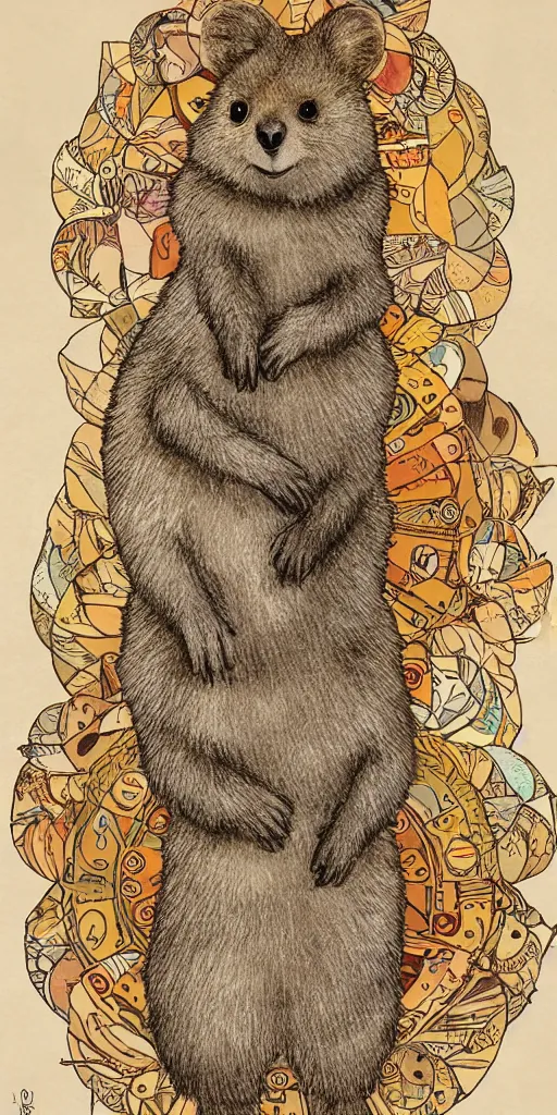 Prompt: a quokka in the style of mucha