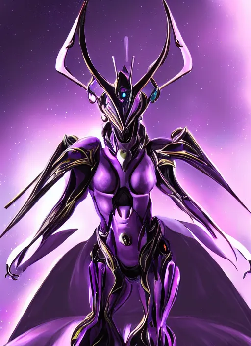 Image similar to cinematic bust shot, cosmic sized perfectly proportioned stunning beautiful hot female warframe, detailed mecha female dragon head, metal ears purple eyes, sleek silver armor, fuschia skin, floating in empty space, nebula sized, posing elegantly, epic proportions, epic size, epic scale, furry art, dragon art, giantess art, warframe fanart, furaffinity, deviantart