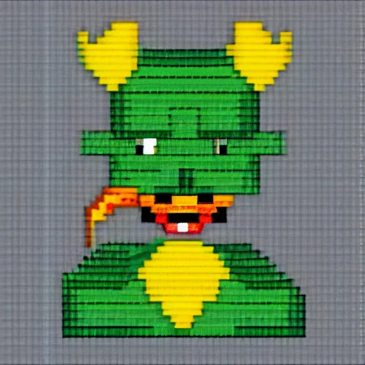 Image similar to duck with a knife. pixel art